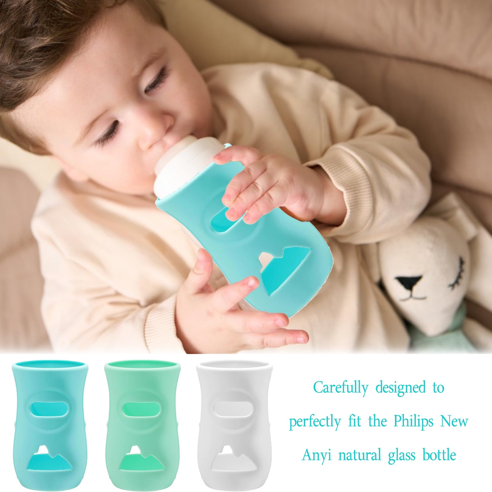3 Silikonhüllen für natürliche Aventflaschen, aus Glas, bruchsicher, kompatibel mit Philips Avent Naturglasflaschen (240 ml)