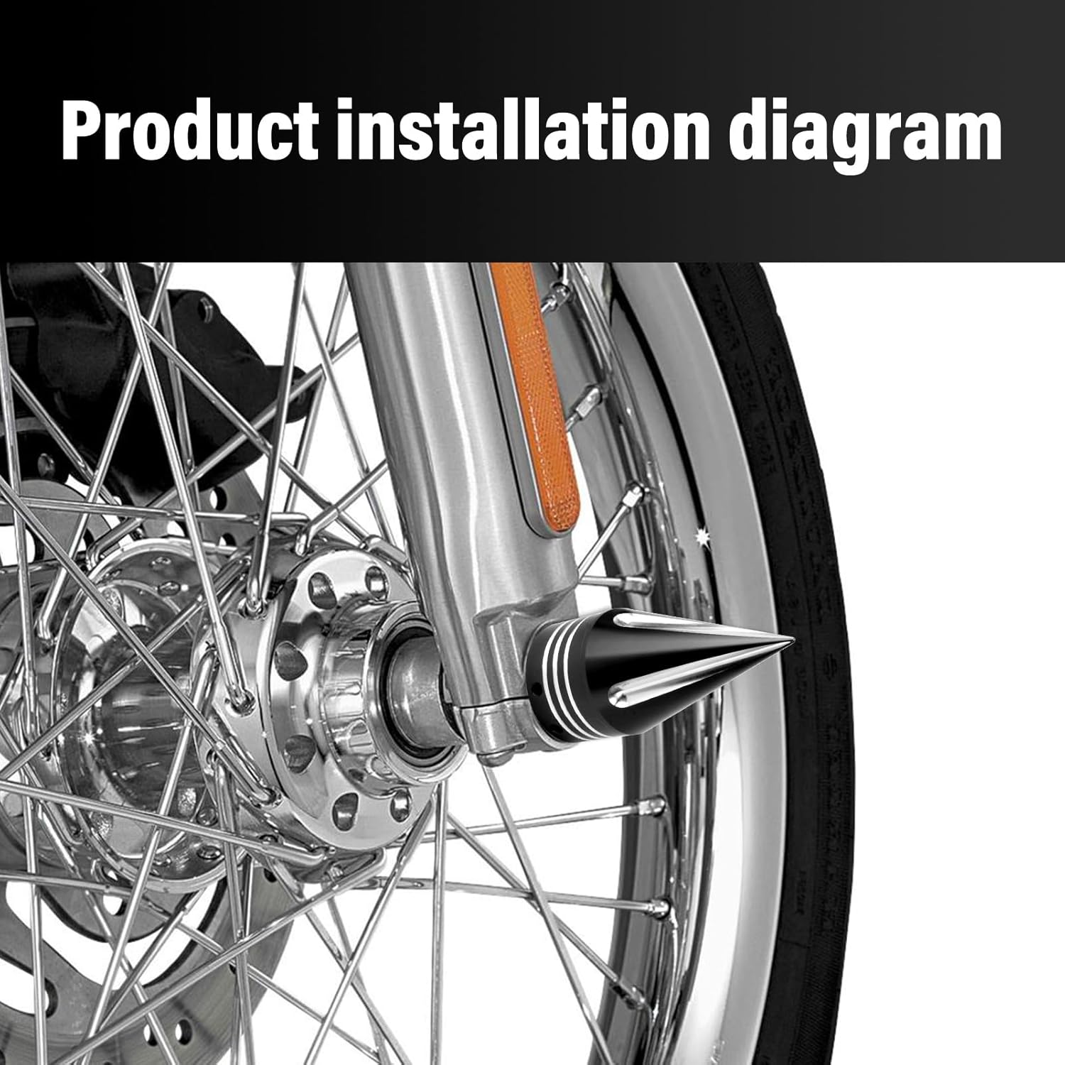 Black Front Axle Nut Covers 3.7 Inch Spike Front Axle Caps for Harley Softail Dyna Touring Street Electra Road Glide Sportster