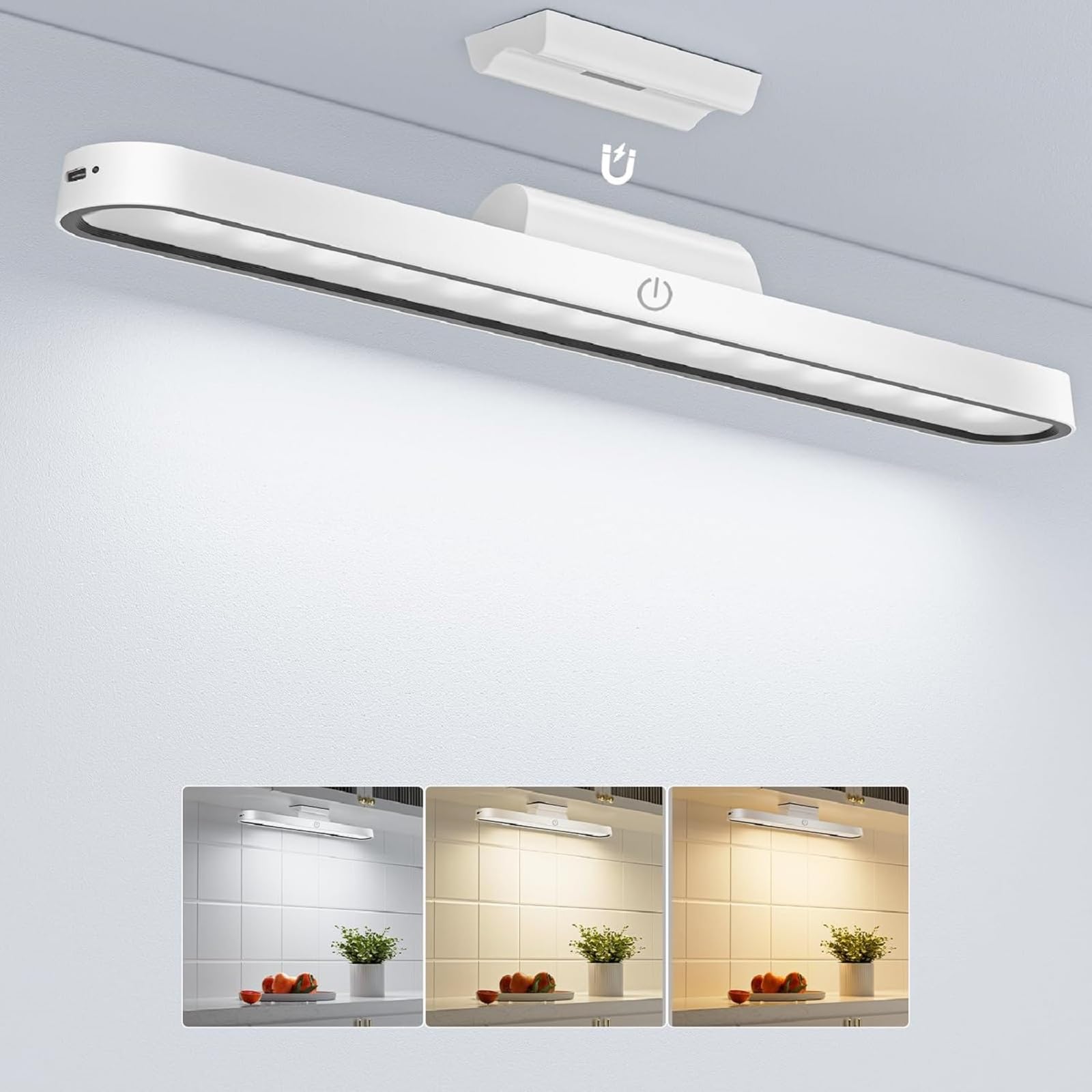 Ylatoial White Under Cabinet Wireless Led Lights - Dimmable, Rechargeable, 6000K, Multi-Use For Kitchen, Cupboard, Wardrobe, Stair And Mirror