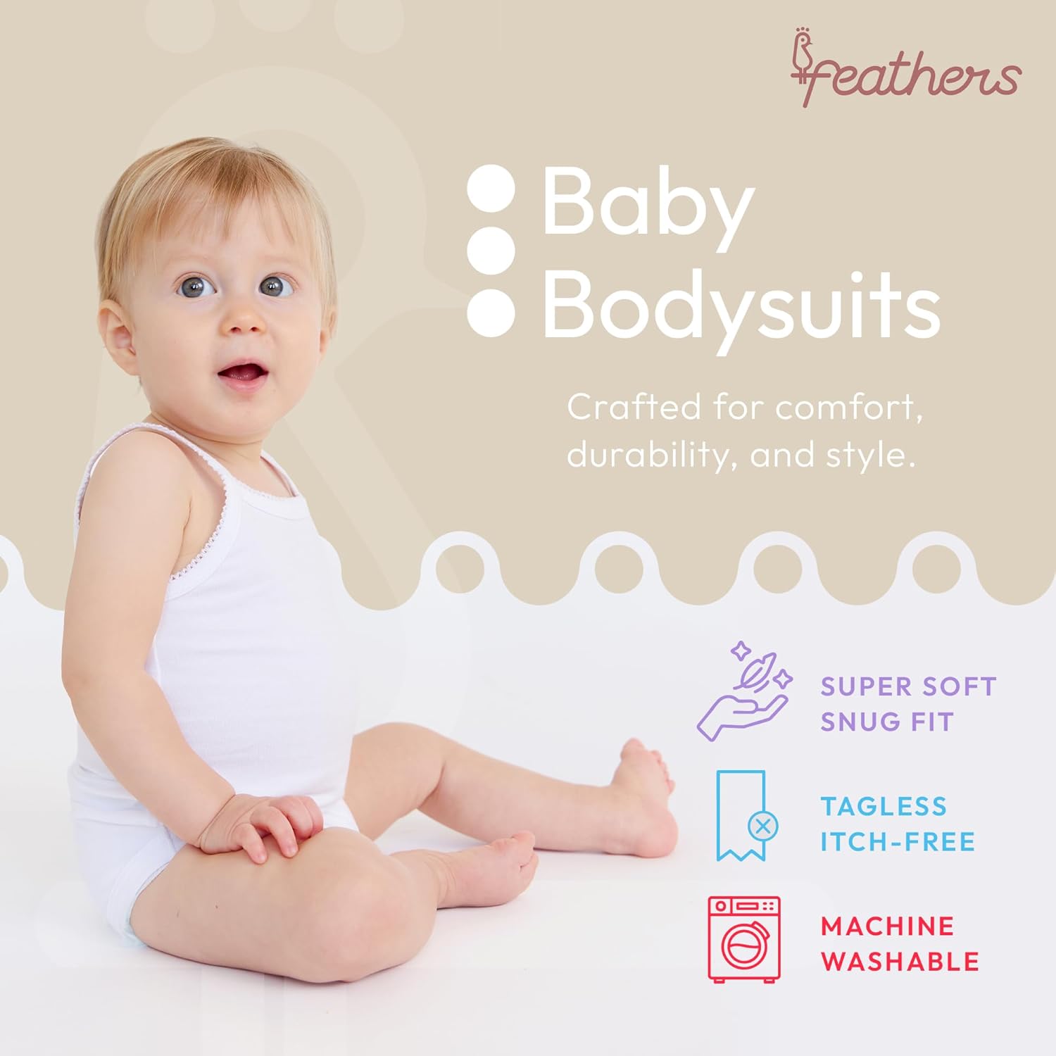 Feathers Tank Top Baby Girl Undershirts - Super Soft Cotton One-Piece Toddler Bodysuit (4 Pack) (White) - Image 2