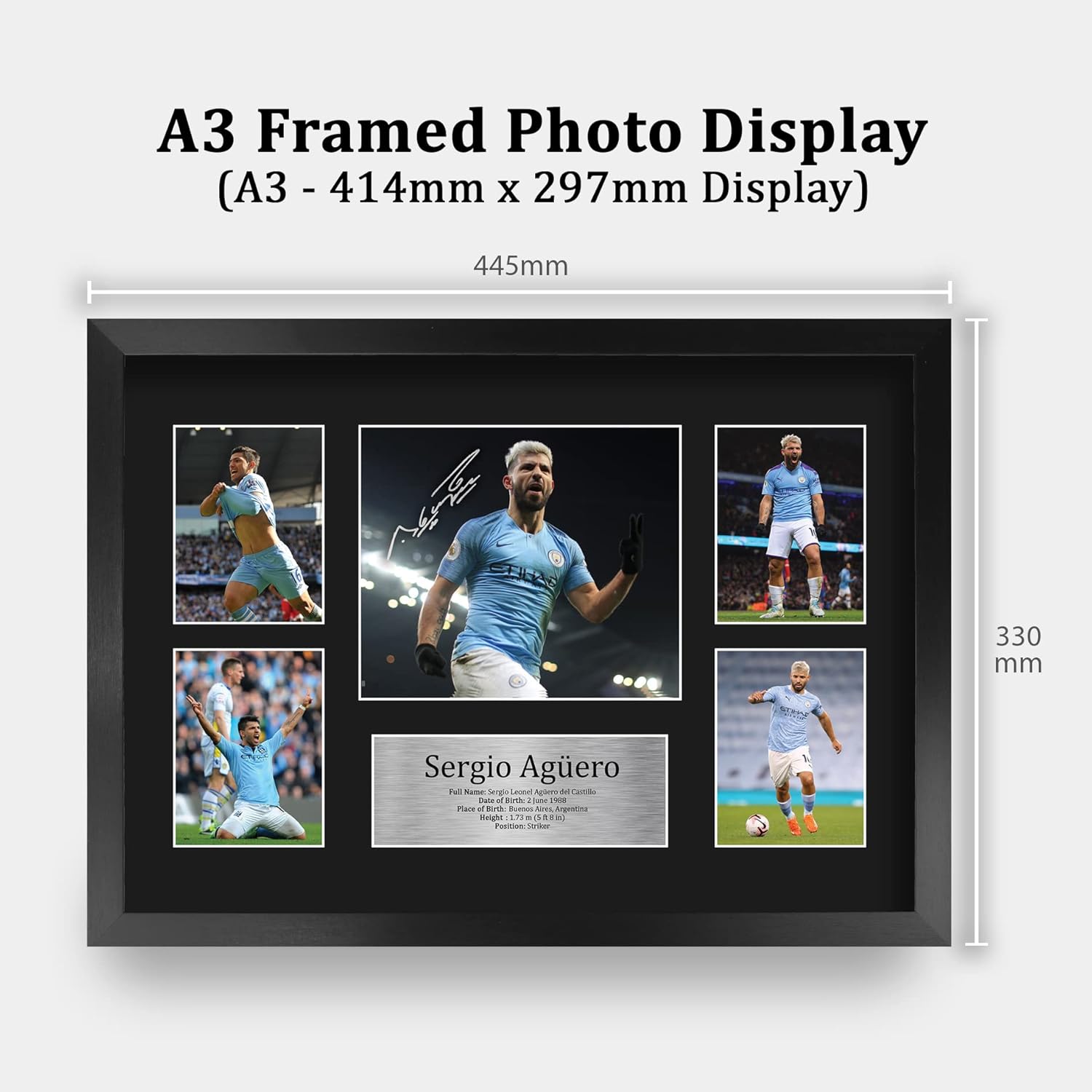 HWC Trading Sergio Aguero Manchester City Man City 16 x 12 inch (A3) Printed Gifts Signed Autograph Picture for Football Fans and Supporters - 16" x 12" Framed