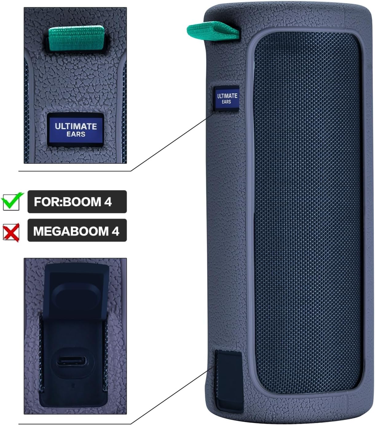 Travel Carrying Protective Silicone Case Compatible with Ultimate Ears Boom 4 Portable Bluetooth Wireless Speaker, Silicone Case Cover with Metal Hook for Ultimate Ears Boom 4 (Blue) - Image 6