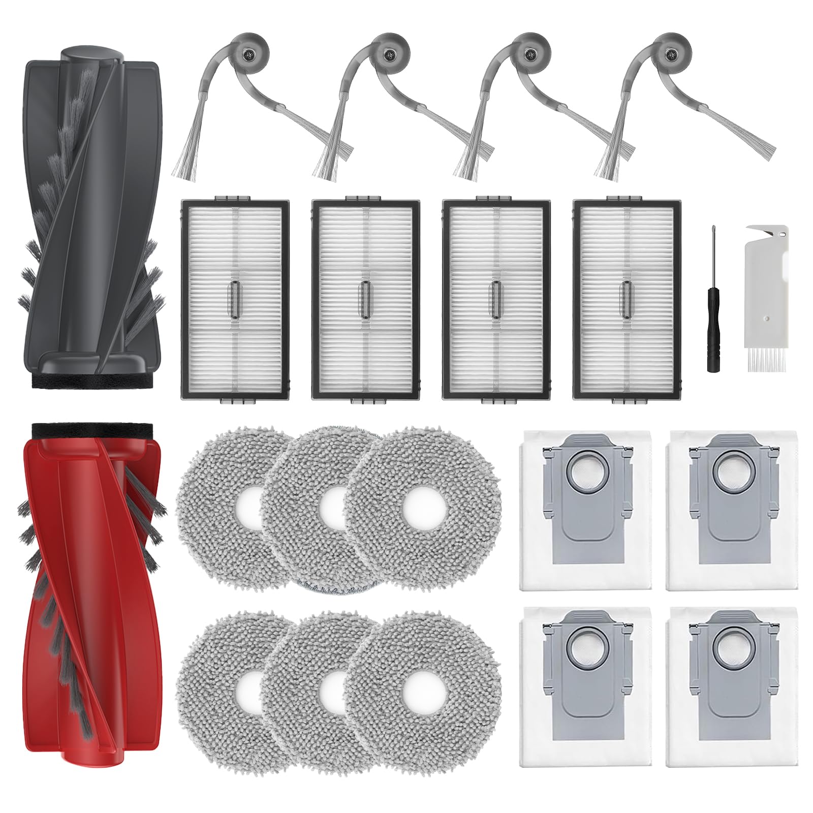 Rrochio Accessories Kit for roborock Saros 20, Replacement Sets for Saros 10R, Qrevo CurvX, Qrevo Curv 2 Pro Vacuum Cleaners with 4 HEPA Filters, 6 Cloth, 4 Bags, Main Brush and 4 Side Brushes