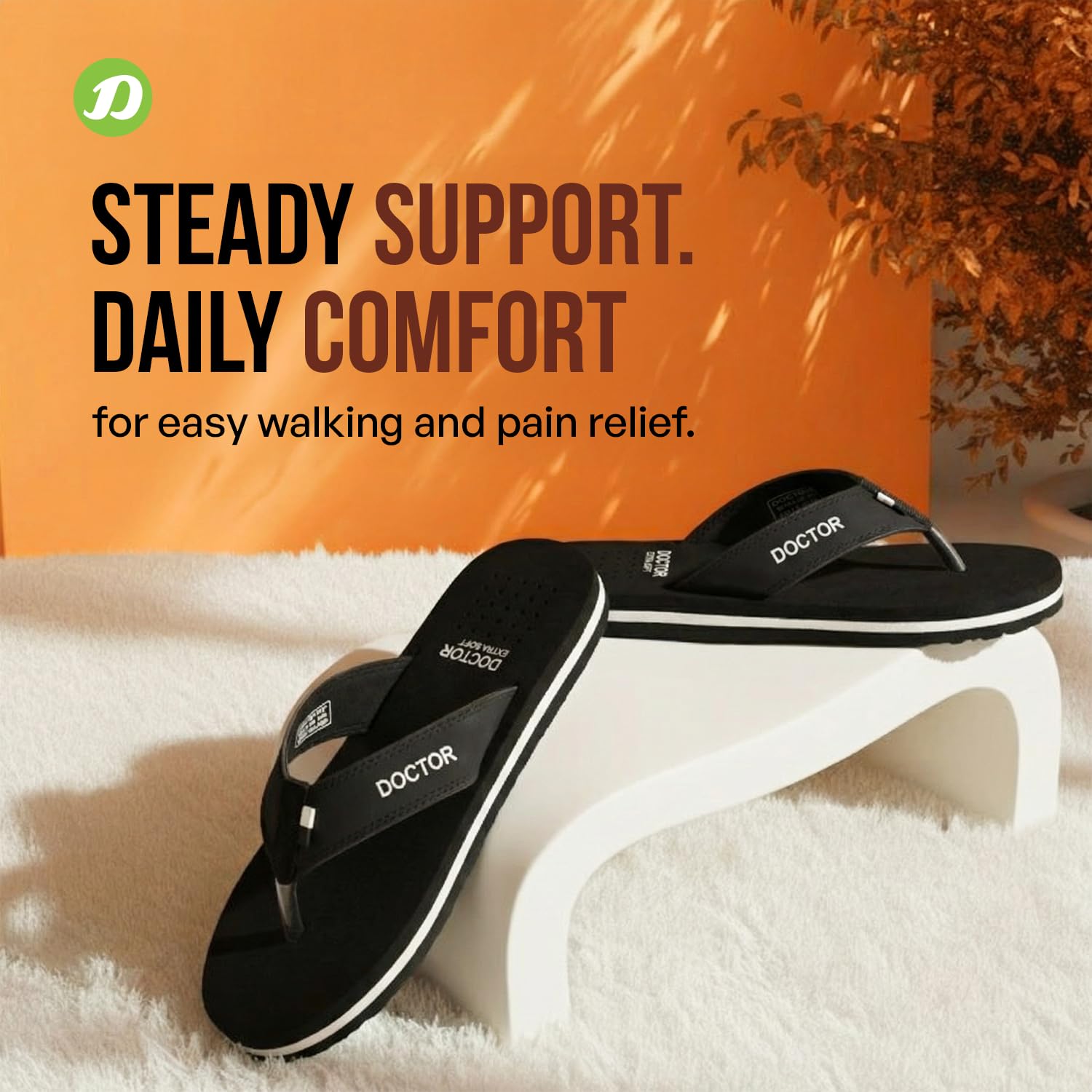 DOCTOR EXTRA SOFT Slipper Care Orthopaedic and Diabetic Comfort Doctor Slipper, Dr. Slipper, Flip-Flop, Slides and House Slipper for Men's D-24-Black-6 UK 3