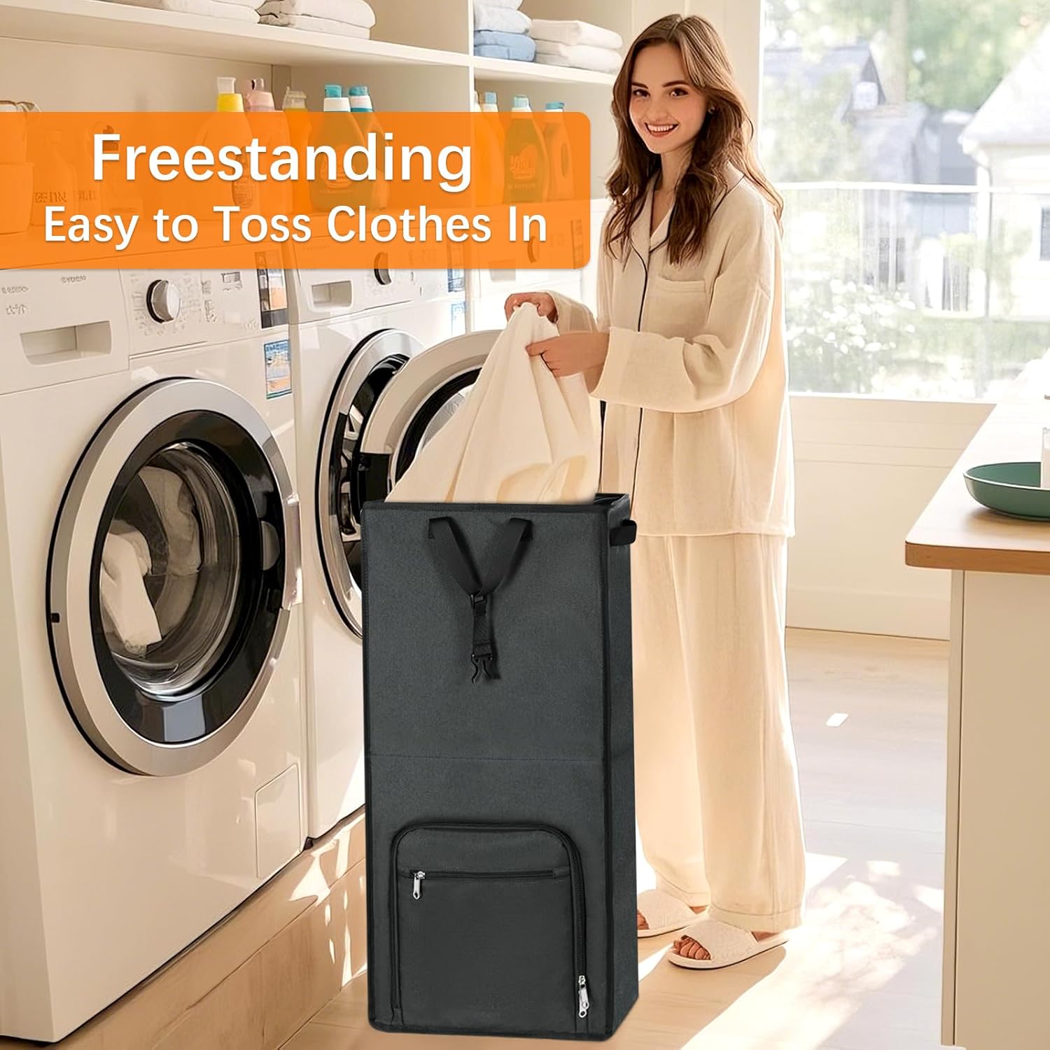 Bukere Extra Large 2 in 1 Rolling Laundry Basket with Wheels, 110L Freestanding Collapsible Laundry Hamper Bag with Removable Wheeled Cart for Clothes Storage College Dorm Apartment Laundry Room