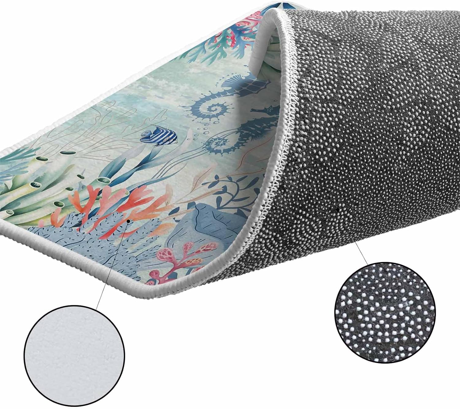 Teal Coastal Turtle Kitchen Rugs and Mats Set of 2, Non-Slip Kitchen Sink Mat, Beach Nautical Ocean Coral Seahorse Washable Doormat Bathroom Rugs Runner for Bedroom/Living Room 17.7"x30"+17.7"x47.2"