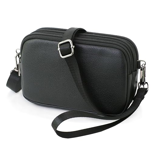 Small Wristlet Wallet for Women, 3-Zip Crossbody Phone Purse