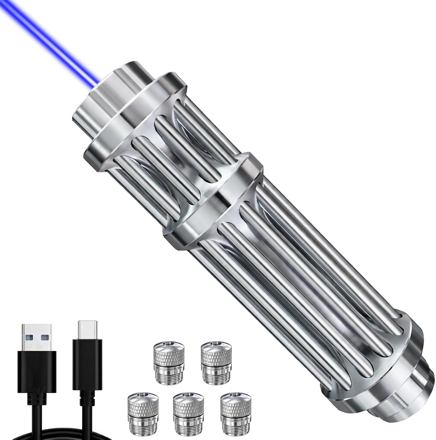 Portable Blue LED Flashlight, Rechargeable Design, Suitable for Outdoor Hiking/Astronomical Observation/Camping/Outdoor Surveying Auxiliary Tools.