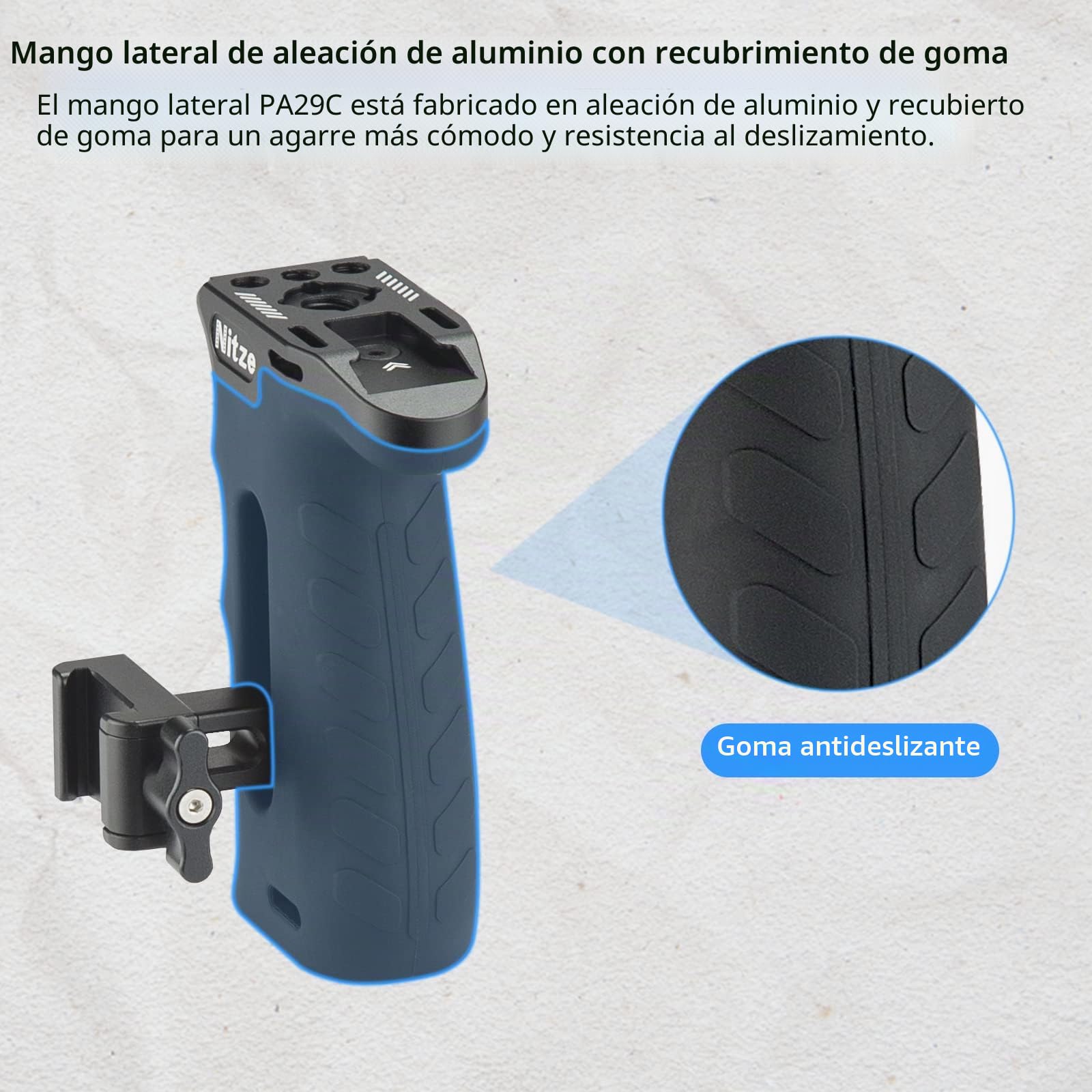 Nitze Mango Lateral con NATO Abrazadera, Side Handle Ergonómica para Mano Izquierda o Derecha, Empuñadura Lateral Ajustable hacia Arriba y hacia Abajo para Jaula de Cámara - PA29C