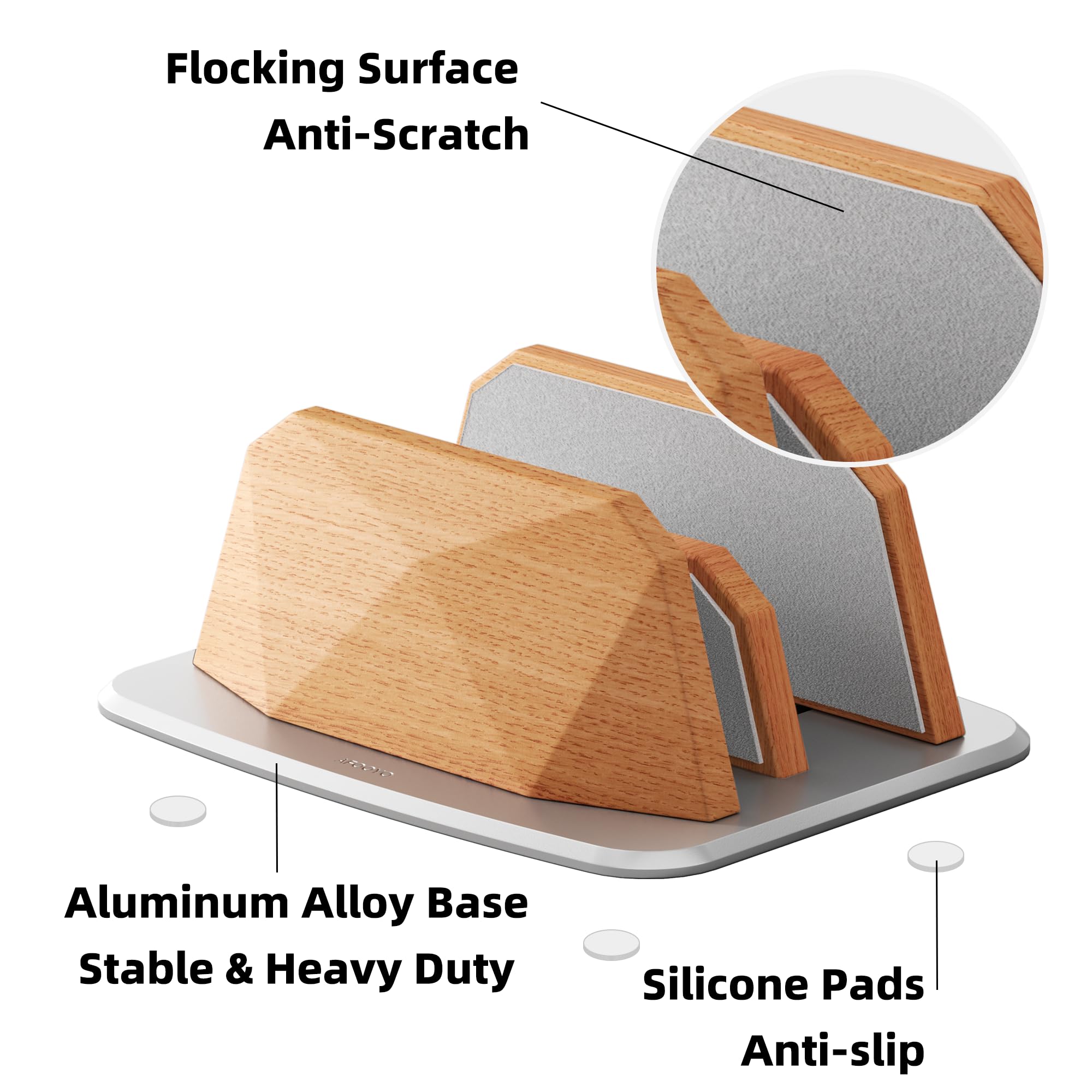 AFOOYO Soporte vertical para laptop, soporte ajustable de madera con doble ranura, base de escritorio compatible con todos los MacBook, Surface, Chromebook, Dell y más (madera de haya)