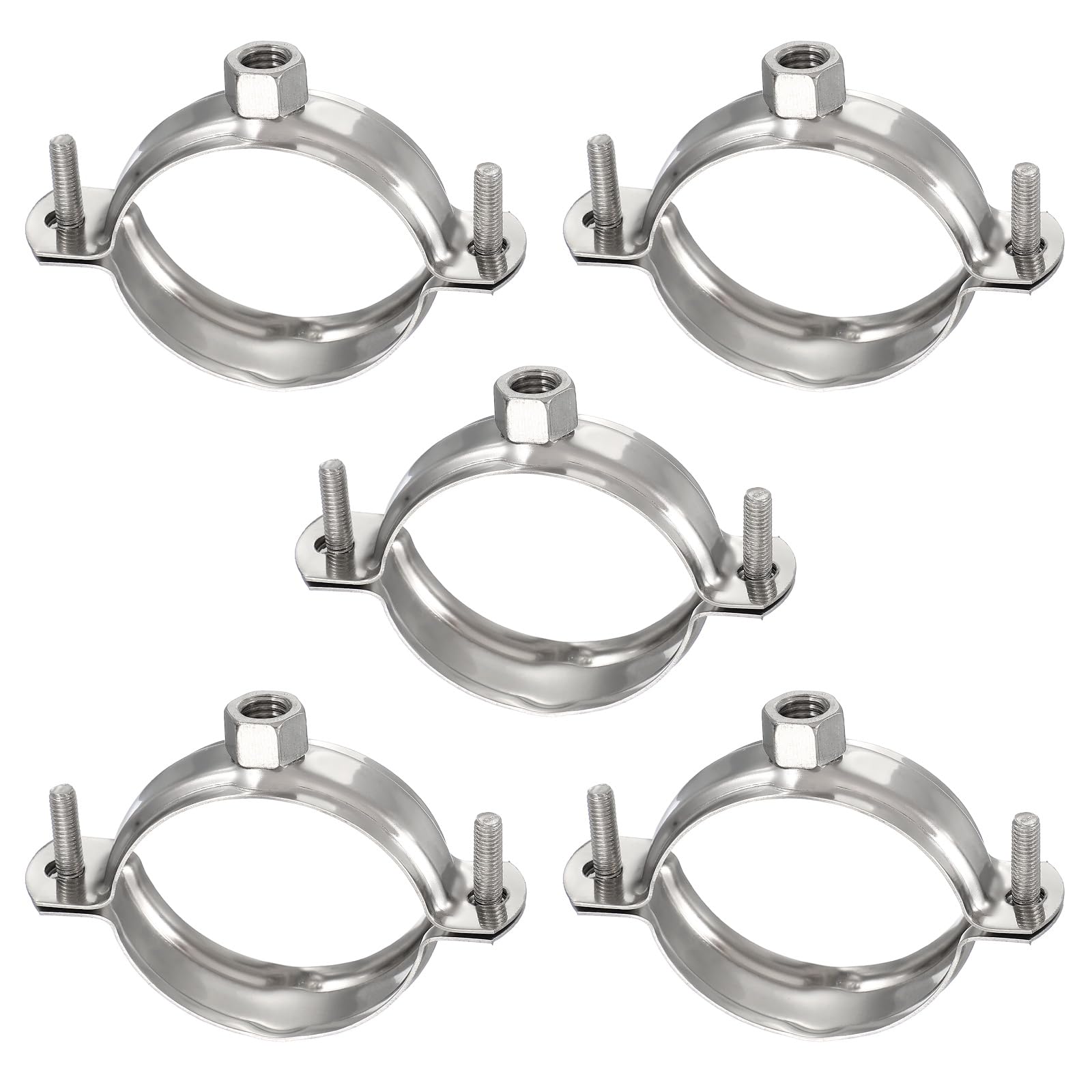 sourcing map 5pcs 201 Stainless Steel 2"/50mm Split Ring Pipe Hanger Pipe Strap Clamp Split Ring Hanger for Tubing Shower Curtain Tiki Torch, Polished Silver Tone(No Rubber)