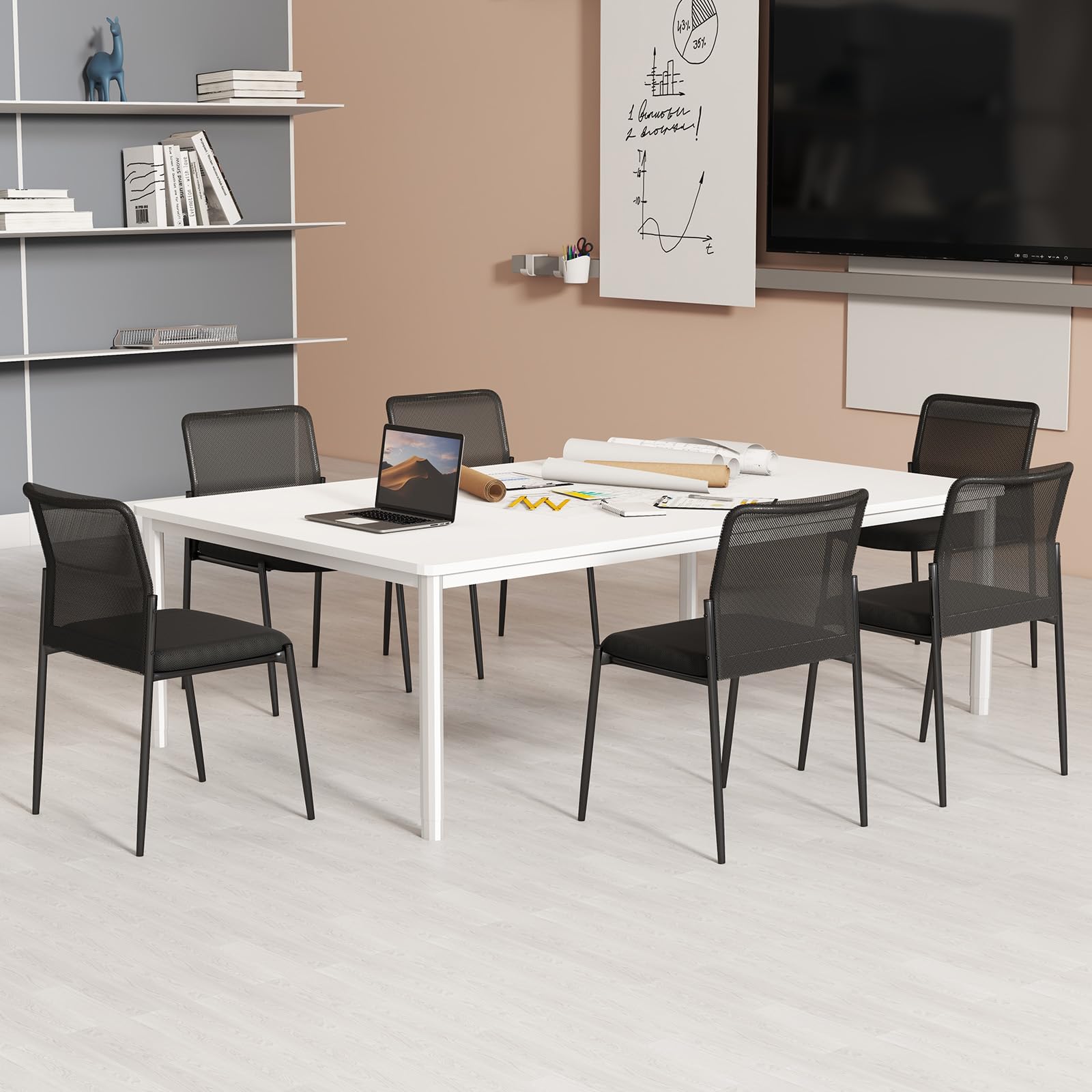 COSTWAY Set di 2 Sedie da Conferenza, Sedia da Ufficio con Schienale Ergonomico in Rete, Seduta Imbottita, Sedie per Sala d'Attesa, Ufficio, Portata 150 kg, 63 x 52 x 84 cm