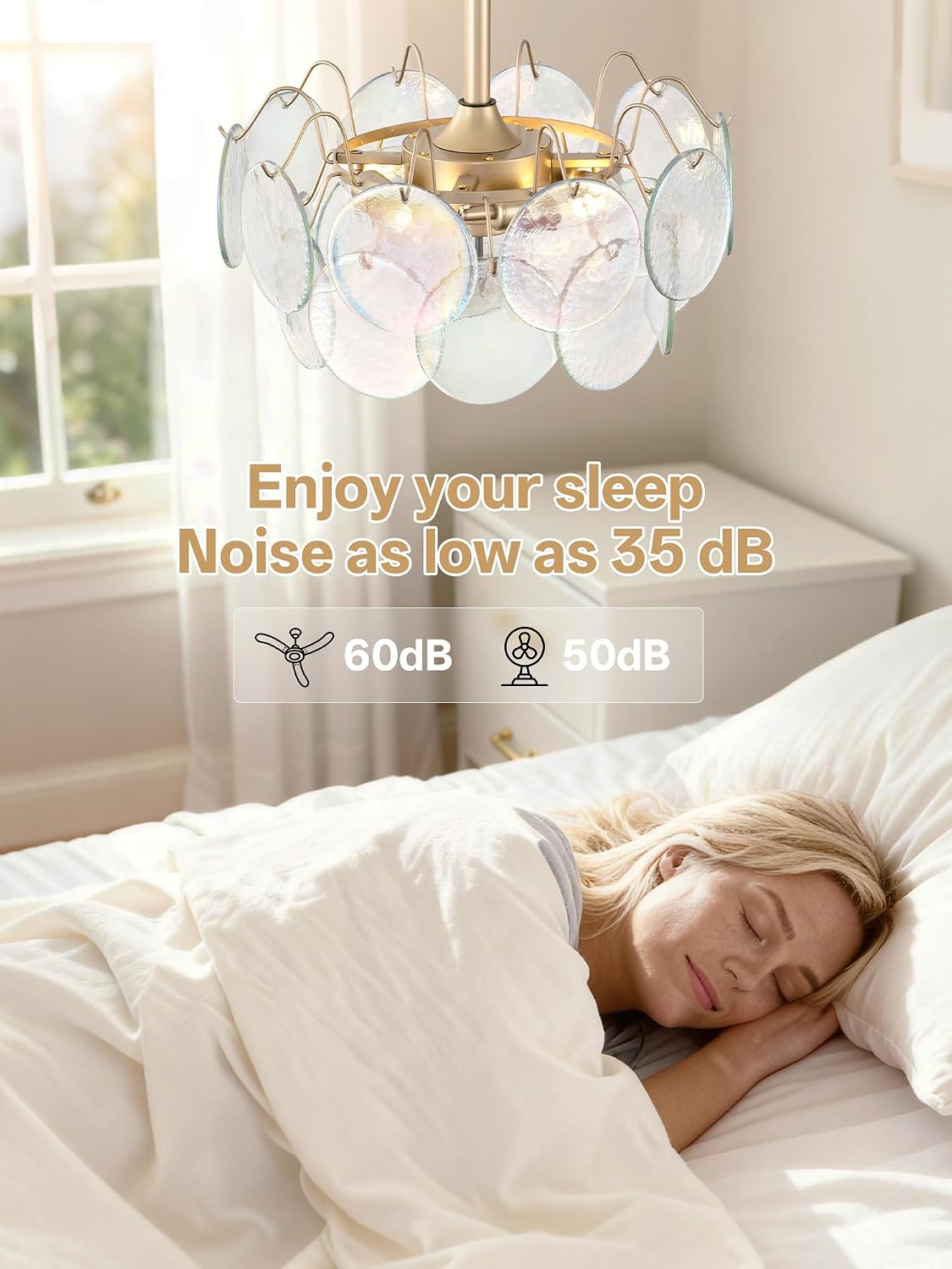 20" Gold Crystal Fandelier Ceiling Fans with Lights, Gold Flower Chandelier Ceiling Fan with Light Remote Control, Caged with 6 Speeds for Girl's Bedroom, Living Room, Nursery (Clear)