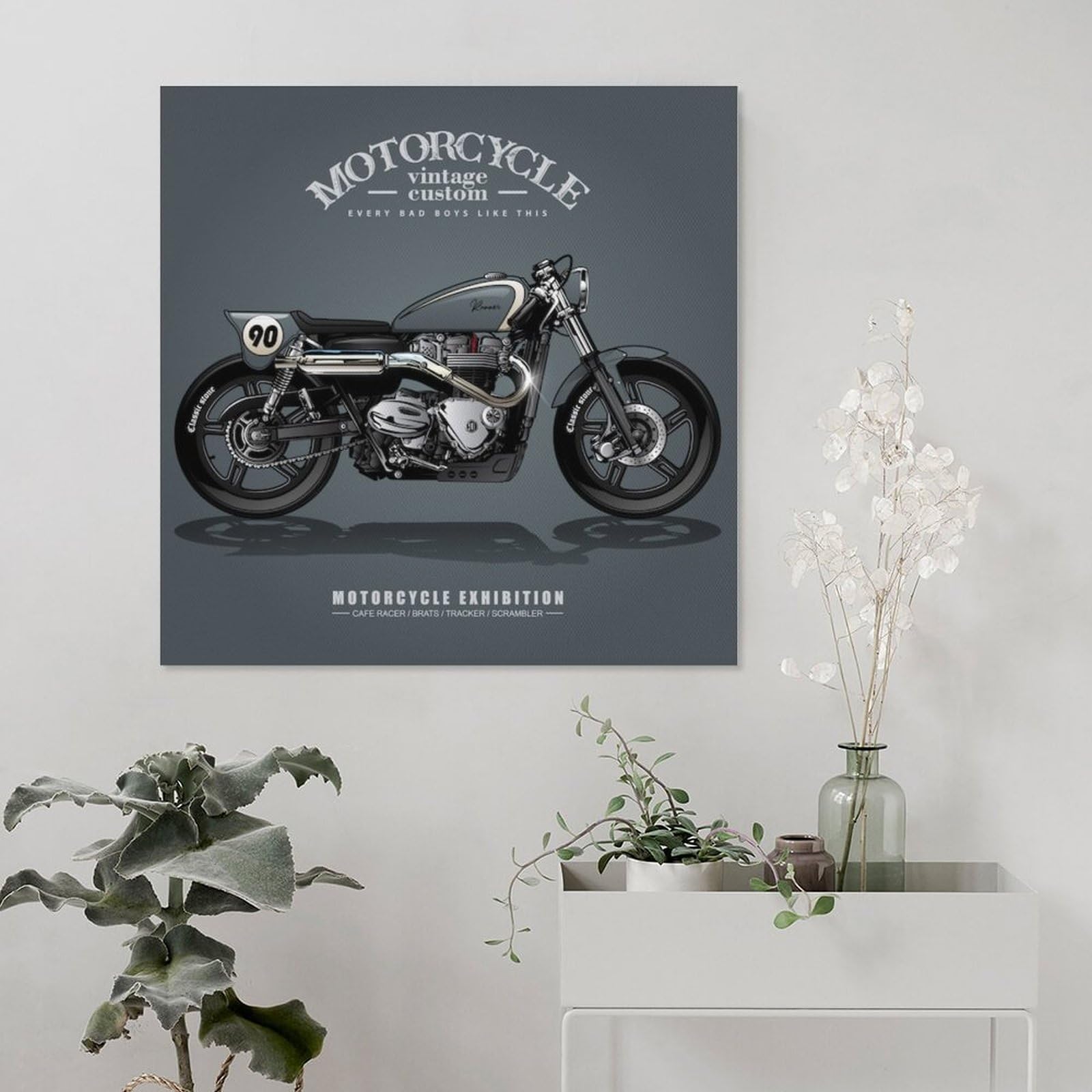 Amazon.co.jp: クラシックバイクポスターレトロキャンバス絵画 アート
