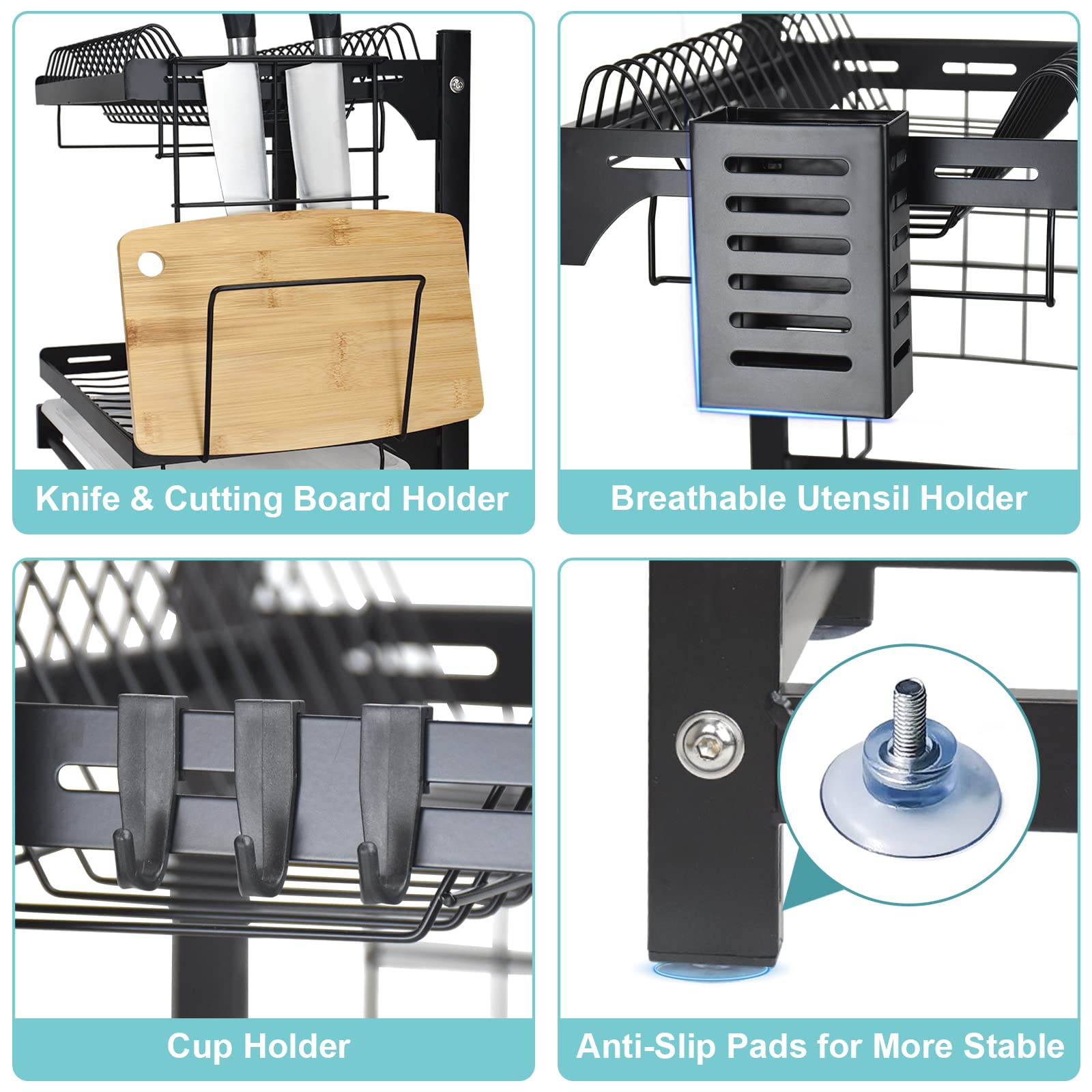 Dish Drying Rack, ASoopher 2 Tier Stainless Steel Dish Rack, Adjustable