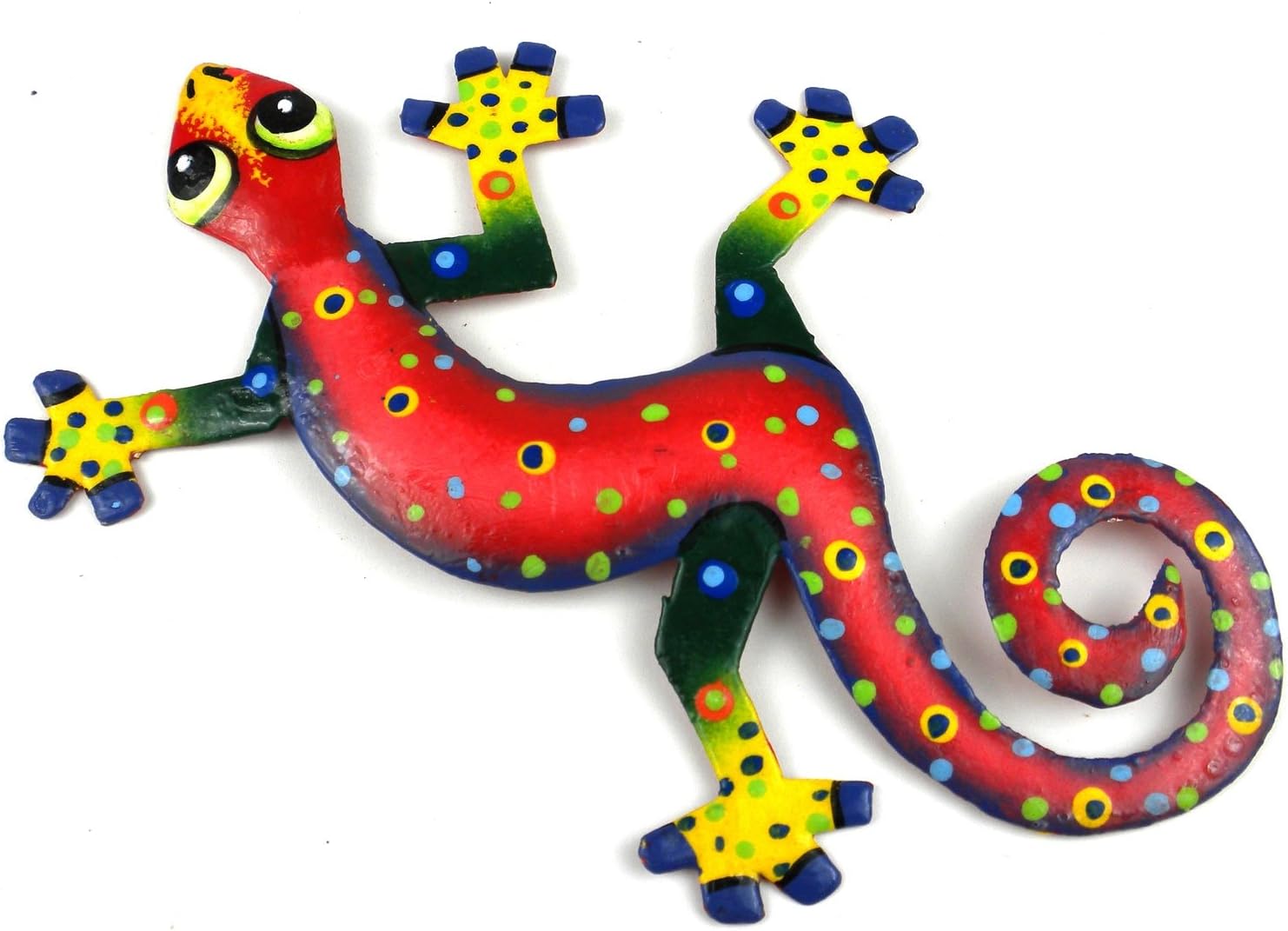 Global Crafts - 8 in Painted Gecko Metal Wall Art - Decorative Wall Gecko, Georgia Peach