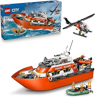 LEGO City Sahil Güvenlik Kurtarma Botu ve Helikopteri 60504 – 7 Yaş ve Üzeri Erkek ve Kız Çocuklar için 5 Minifigür ve 1 Köpek Figürü İçeren Yaratıcı Oyuncak Yapım Seti, Hediye Fikri (742 Parça)