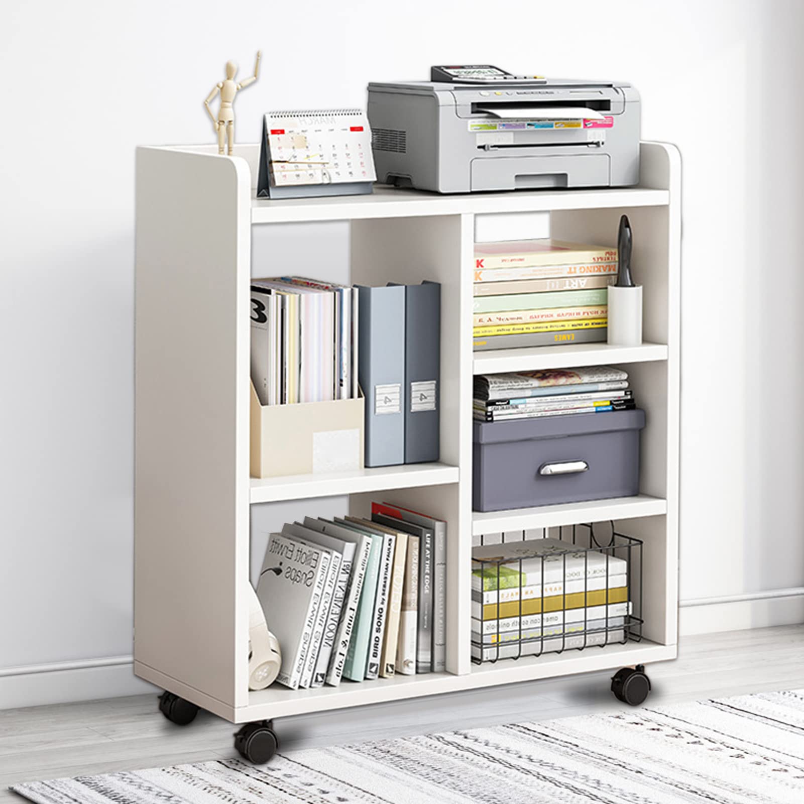 Archivador móvil giratorio de 360 grados con diseño elevado, múltiples compartimentos, archivador vertical abierto, almacenamiento de escritorio y pequeña estantería para estudio en casa y oficina.
