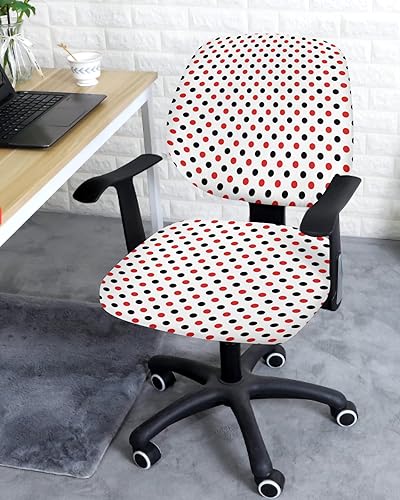 Miniatura 3 de ALAGEO Funda para silla de oficina, diseño de lunares, patrón geométrico, rojo y negro, protector y elástico, universal giratorio, 2 piezas para