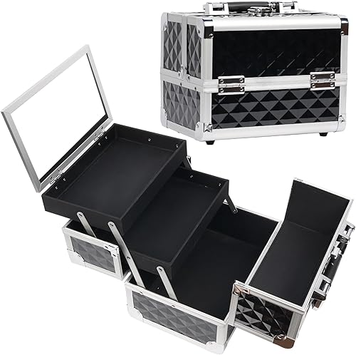 EBANKU Estuche de tren de maquillaje Caja de cosméticos Estuche portátil de cosmetología de viaje, Negro -, Caja de maquillaje