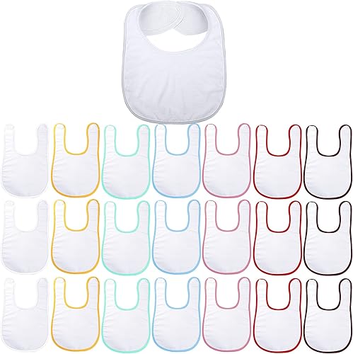 Geyoga 20 baberos blancos de sublimación para decoración de bebé, lavables y reutilizables, de tela, baberos