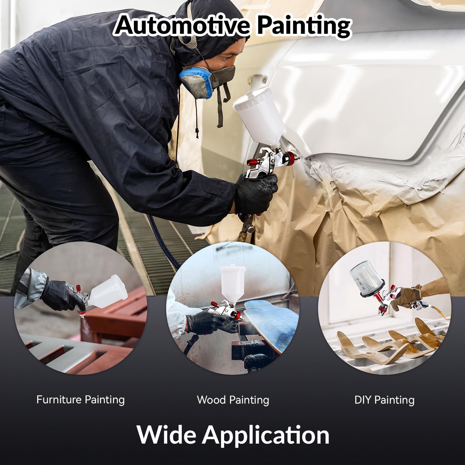 YUZES HVLP Spray Gun Premium Kit with 1.4/1.7/2.0mm Nozzles, Air Spray Gun for Painting Cars, Furniture, DIY, 10 Disposable Paint Gun Cups & 600ml Mixing Cup with Ratio, with Paint Sprayer Accessories