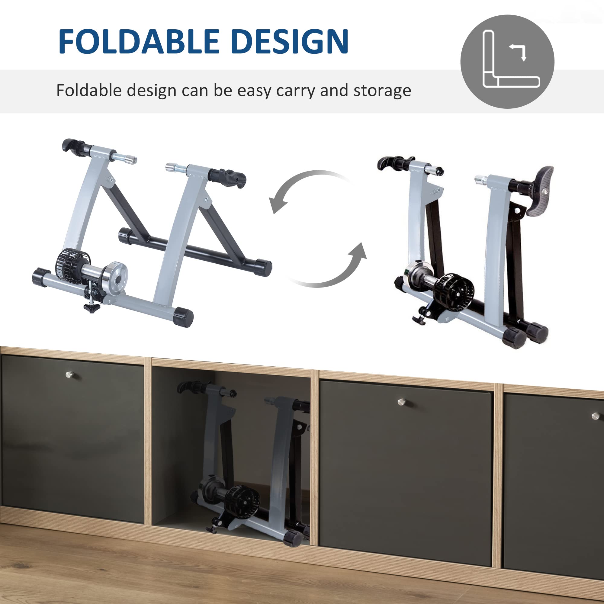 HOMCOM Rollentrainer Fahrrad Rennrad Heimtrainer Trainer faltbar Magnetbremse 54,5 x 47,2 x 39,1 cm