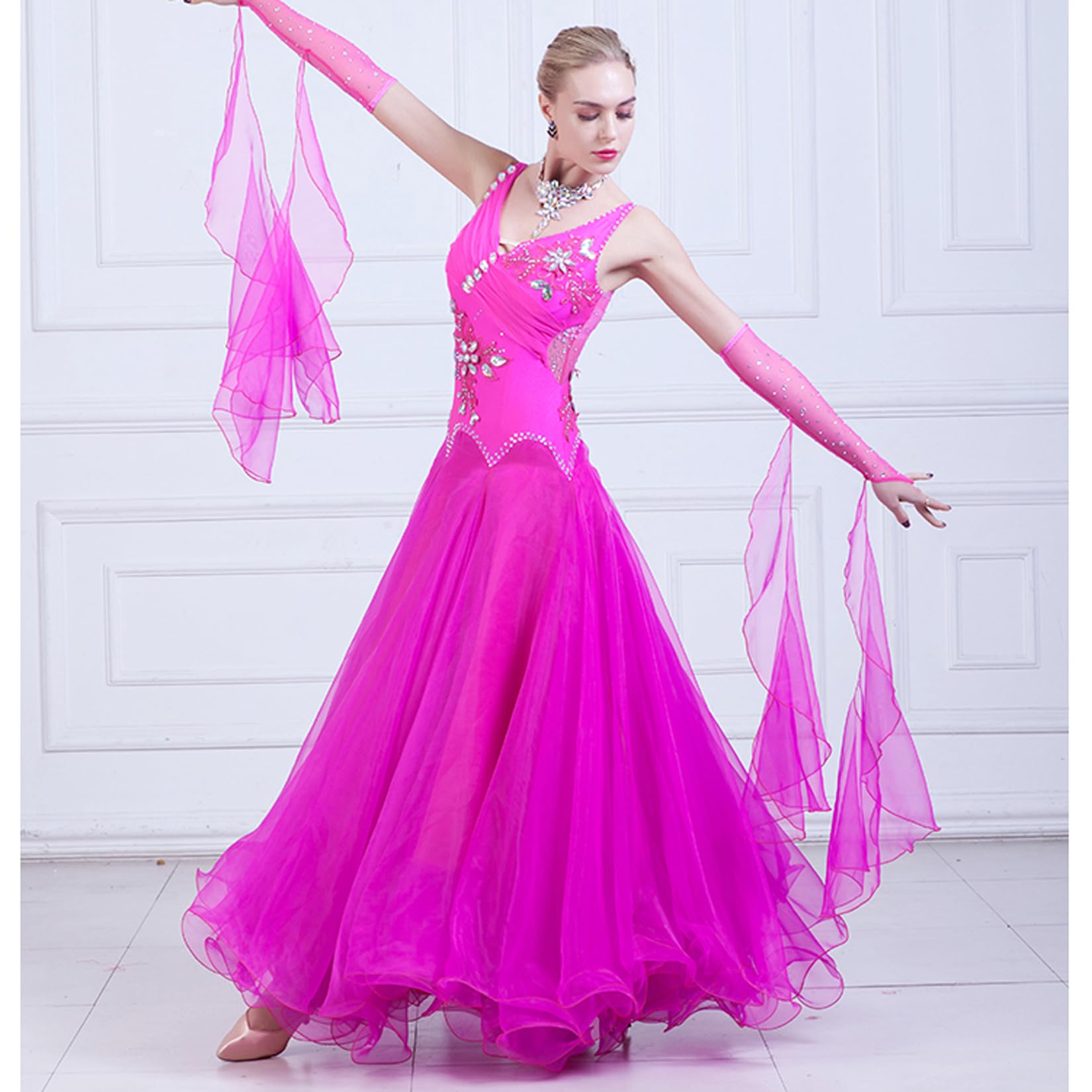 B,S, Abiti da Ballo da Sala Professionali Gonna Standard Nazionale Flamenco Cavo Costumi da Competizione Valzer Tinta Unita Abbigliamento da Spettacolo Moderno Elegante