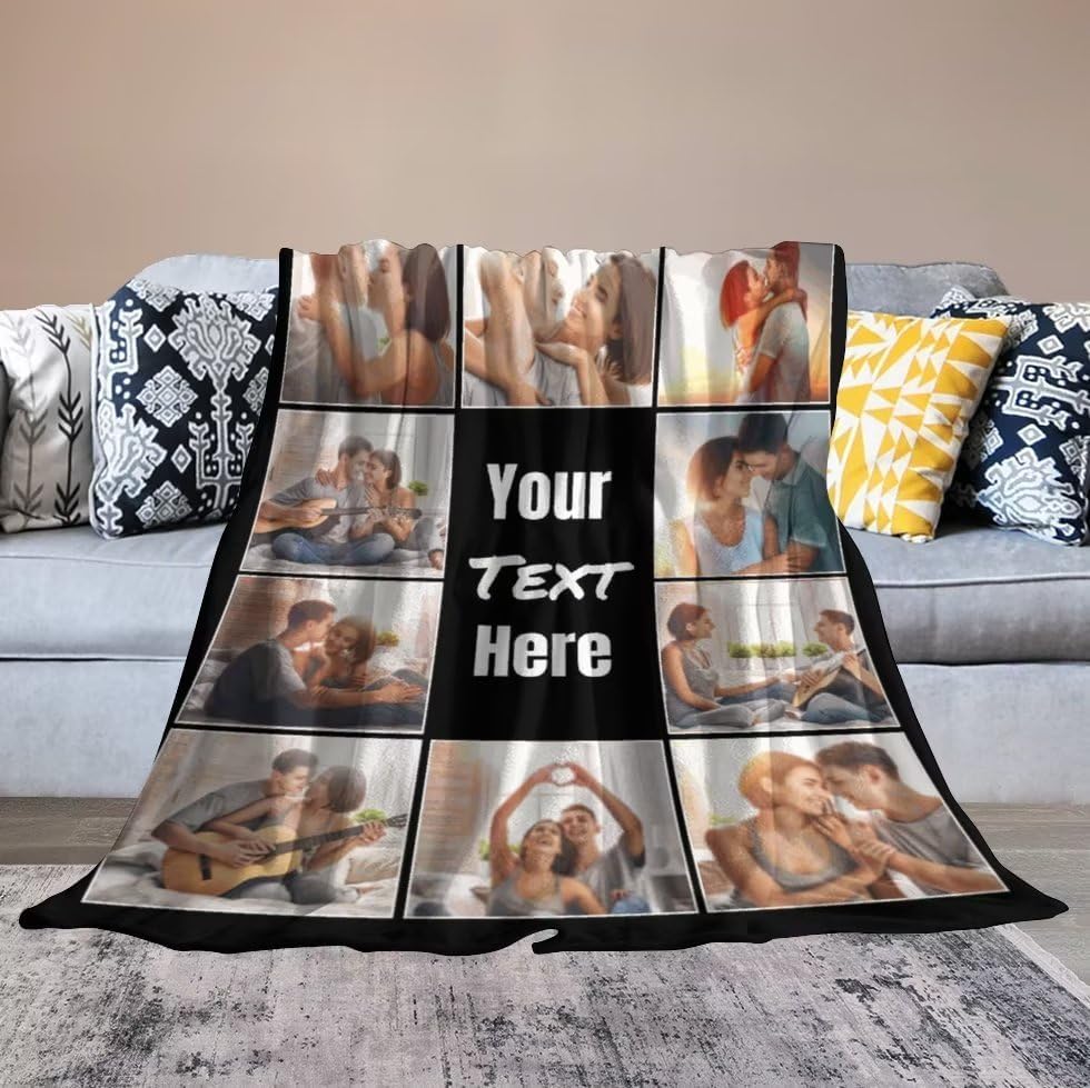 Miniatura 6 de Manta personalizada con texto fotográfico, manta personalizada de franela polar para regalo de cumpleaños familiar, regalo de boda, se adapta al