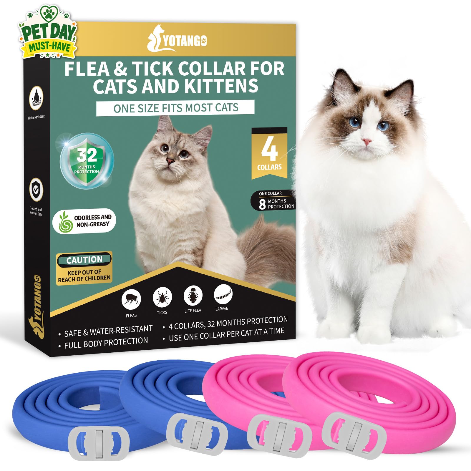 YOTANGO 4 Pack Flea Collar for Cats