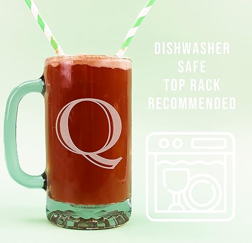 Miniatura 215 de Taza de cerveza de vidrio con monograma grabado de 16 onzas (letra T), regalos de cerveza personalizados de la A-Z para hombres, Día del Padre