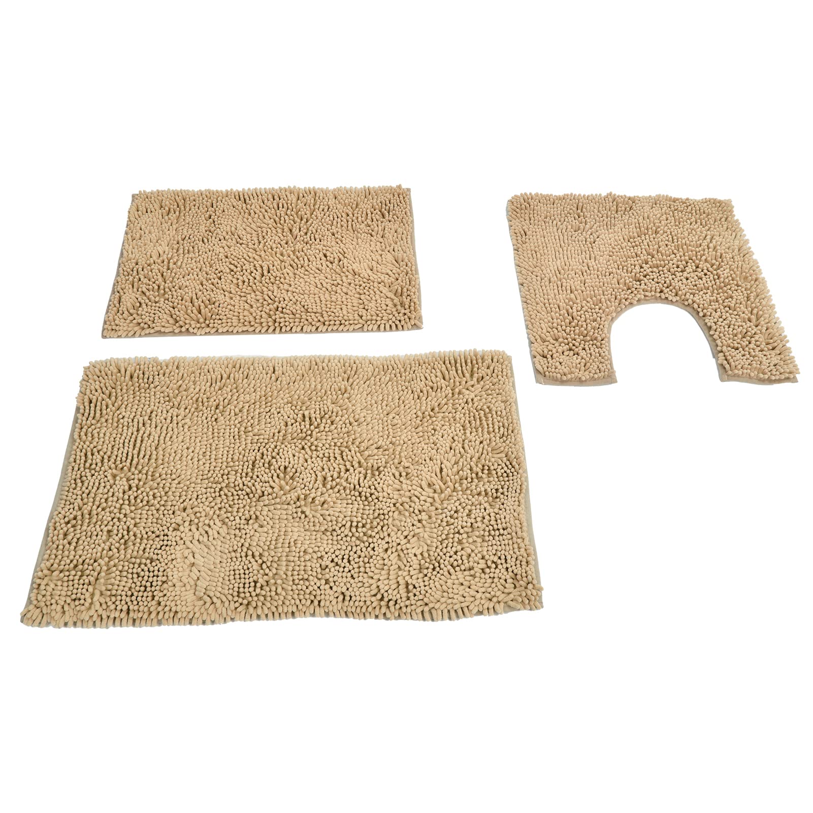 Ausla Set Tappeto da Bagno Tappetino da Bagno in Ciniglia 3 Pezzi Tappetino WC con Supporto Hot Melt da 1350 g/m², Assorbente d'acqua, Morbido Rivestimento per Pavimento per Vasca, Lavandino, WC,