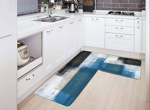 Vista 79 de TOMWISH - Tapetes de cocina para piso, color turquesa, gris, abstracto, pintura artística, 17 x 48 + 17 x 24 pulgadas, juego de alfombras de cocina