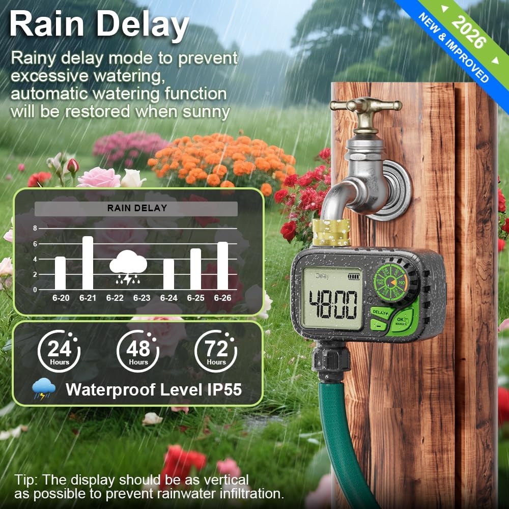 Sprinkler Timer Water Hose Timer - Programmable Digital Irrigation Outdoor Waterproof with Rain Delay, Manual & Automatic Watering System for Yard Lawn Garden Hose, Brass Inlet 1 Outlet