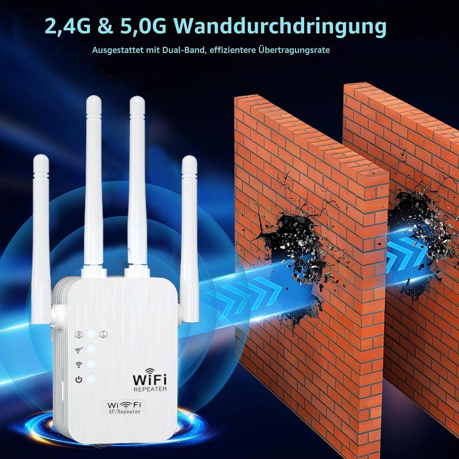 WLAN-Verstärker, 1200 Mbit/s Dualband WLAN Repeater, 5 GHz/2,4 GHz WiFi Extender Booster m - Analyse des détails et conception