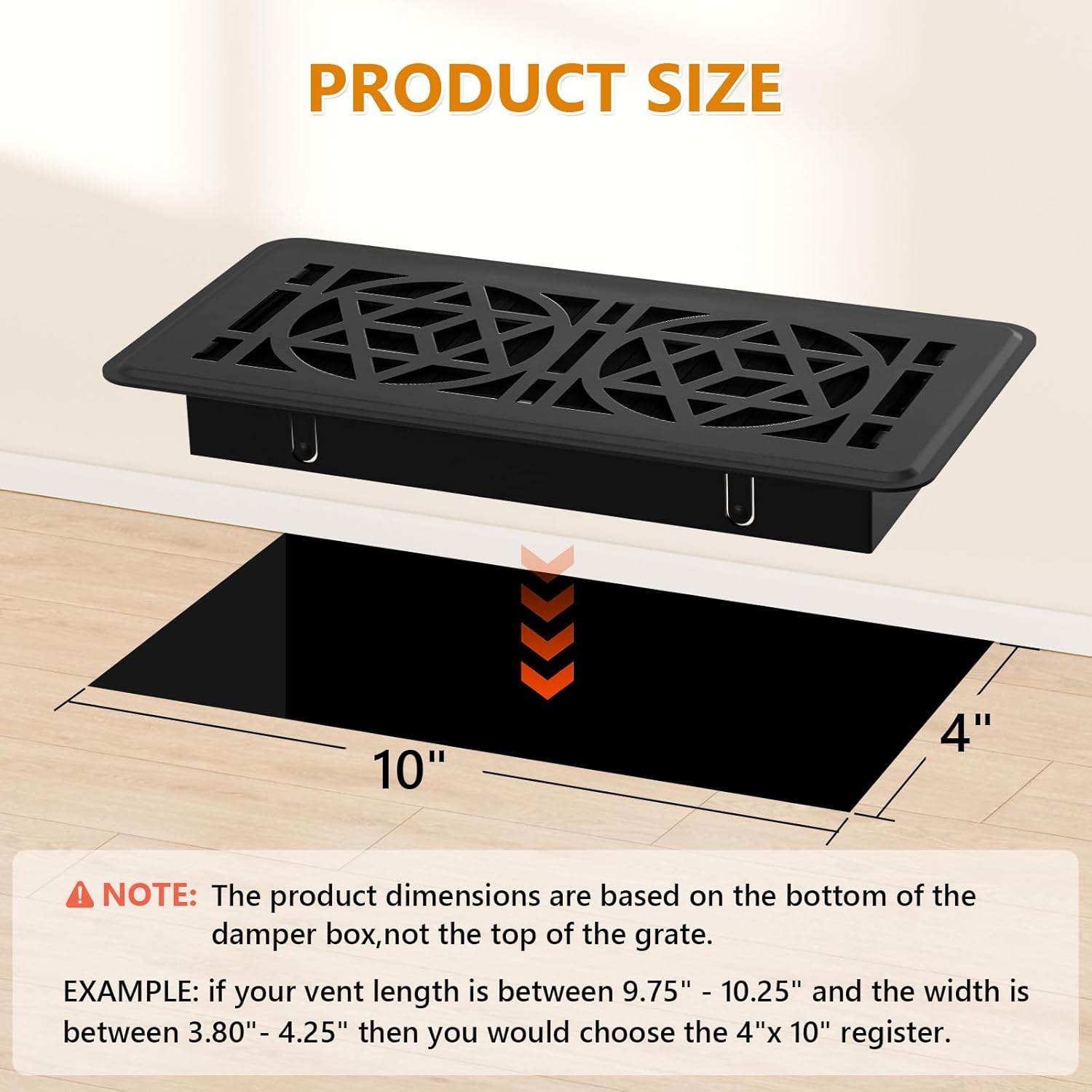 Floor Vent Covers 4 Pack, Floor Register 4x10, Heavy Duty Walkable Steel Vent Cover, Adjustable Decorative Vent Covers for Home Floor Ceiling or Sidewall Vent, Rust-Proof Finish (Black-4 Pack)