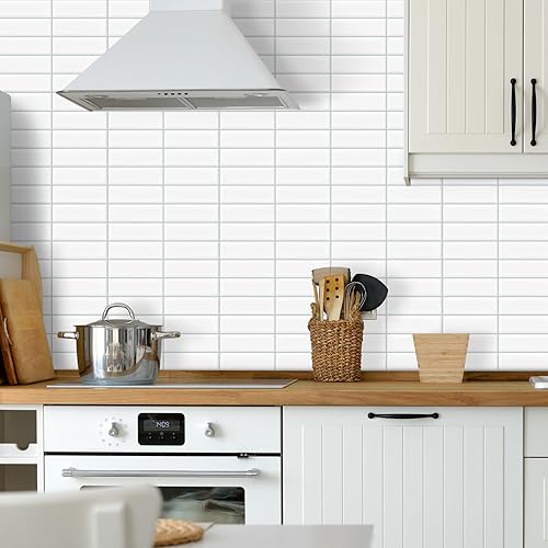 Miniatura 3 de DEWOO Azulejos blancos para fregadero de baño, despegar y pegar, 10 hojas (12 x 12 pulgadas)