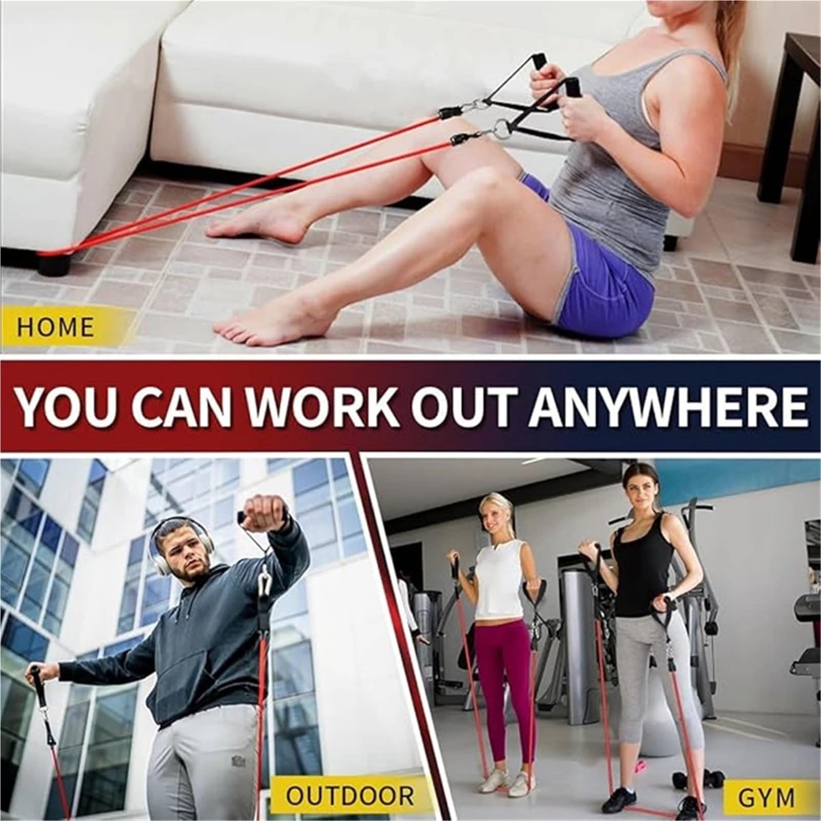 Bandas De Resistencia Bandas elásticas de 150 LBS, Cuerda Goma for Fitness, Resistencia for Entrenamiento Muscular, Pilates, Yoga, Equipo Ejercicio en casa