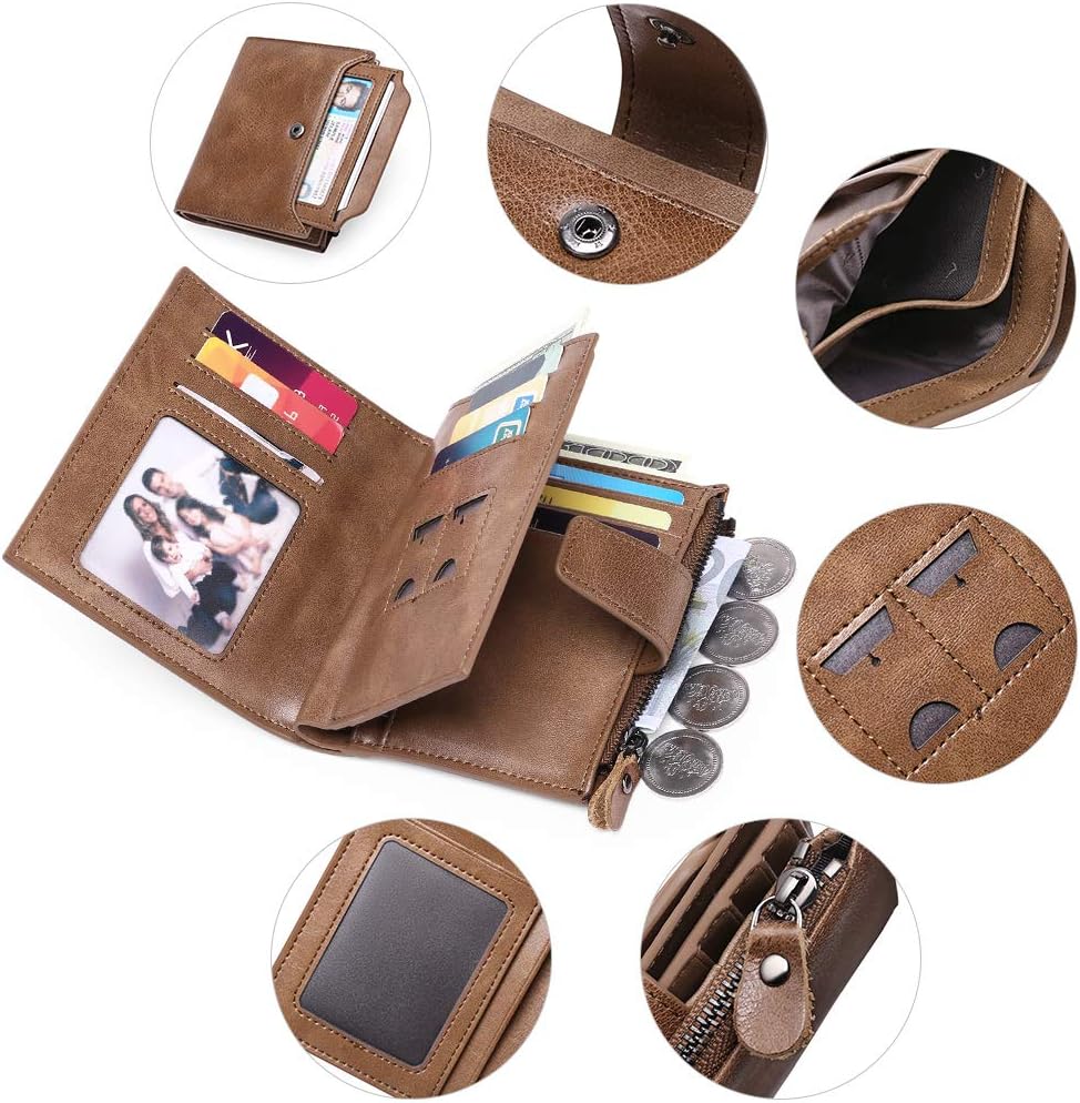 FALAN MULE Men's Wallet Soft Genuine Leather RFID Blocking Bifold Stylish Zipper Coin Pocket Wallet With 4 ID Window
