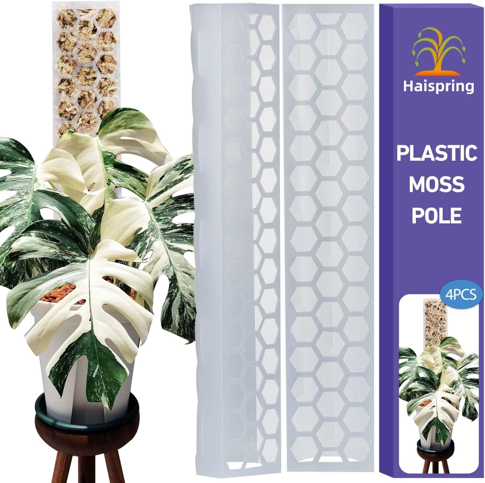 4 Pcs 17 Inch Plastic Moss Pole for Plants Monstera,Designed Specifically for Climbing Plants, Stackable Plant Support for Indoor Plants