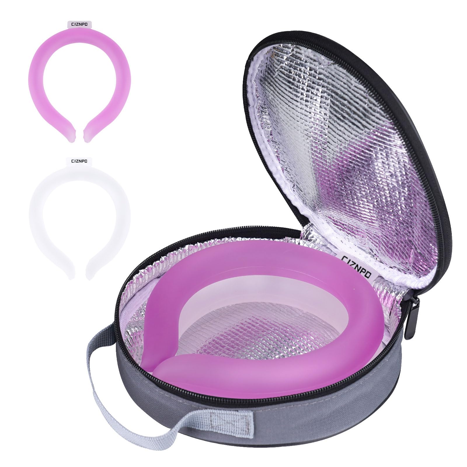 Photo 1 of 2PCS. Neck Cooler Ice Ring with Insulated Bag. Wearable Head Shoulder Cooling Tube for Hot Weather, Gel Ice Collar for Outdoor Workers, Sports. Reusable Cool Wraps, (Rose+White)