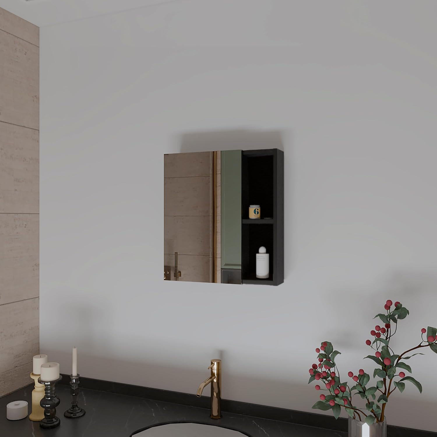 18" Multi-Shelf Wall Bathroom Vanity, Bathroom Cabinet with Mirror Door, Storage Cabinet with Classified Storage for Bathrooms​, Wenge