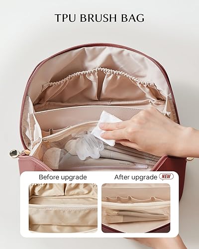 Miniatura 150 de EACHY - Bolsa de maquillaje de viaje, bolsa de cosméticos de gran capacidad para mujeres, portátil, impermeable, bolsa de aseo plana abierta