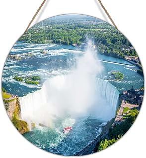 Canada City Wood Wall Art Sign Souvenirs Gift Travel Wood Wall Decor Sign Christmas Welcome Round Front Door Sign Niagara Falls Wood Wall Signs Kitchen Laundry Room Wall Decor 12x12in