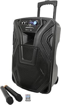 QTX Busker 12 Portable PA System with Wireless Microphones & Remote Control Bluetooth Trolley Speaker for Karaoke, Street Performers, Outdoor Parties, Events & Mobile DJ