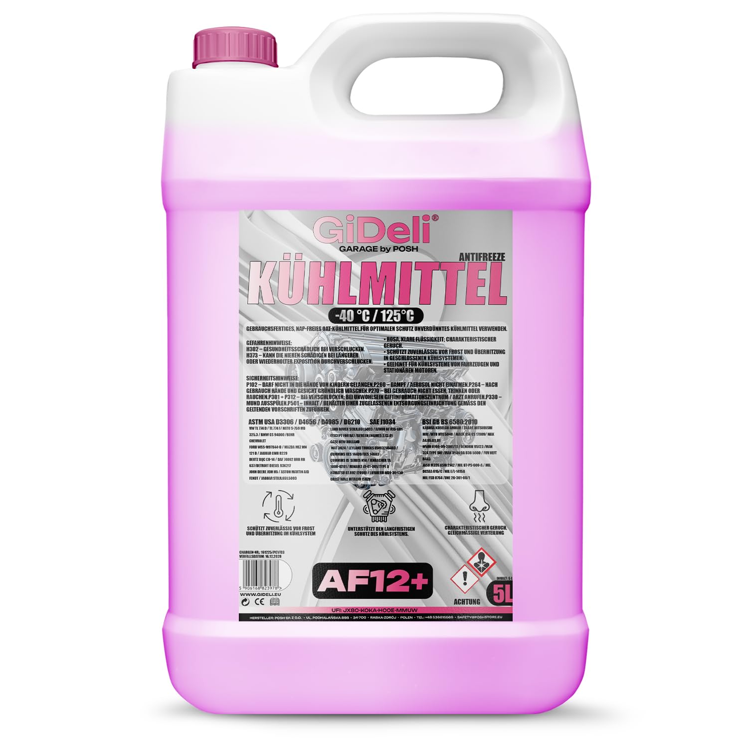 GiDeli Kühlerfrostschutz Rot 5L - AF12+ Kühlmittel -40°C - Kühlwasser Auto Gebrauchsfertig - Frostschutz Kühler Langlebiger Schutz
