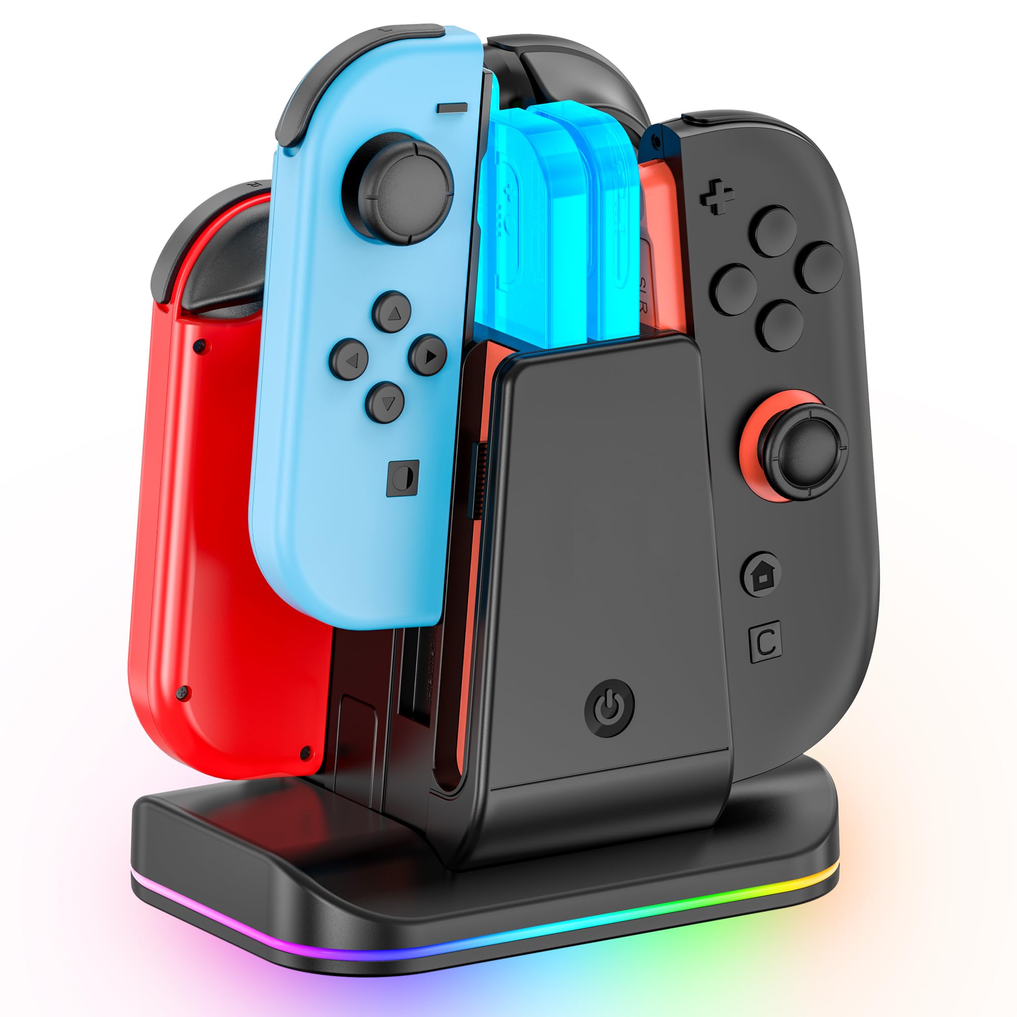 Rysker Switch 1/2 Controller Ladestation, Joycon 2 Ladestation mit 9 RGB Licht, 2.5St Ladegerät für 4 Nintendo JoyCon, Nintendo Switch/OLED/2 Joy Con Ladegerät, Switch 2 Zubehör