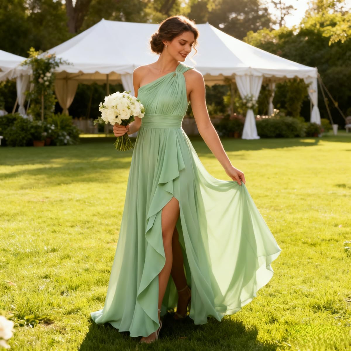 homdor One Shoulder Chiffon Bridesmaid Dresses Plus Size Long Formal Party Dress - Image 2