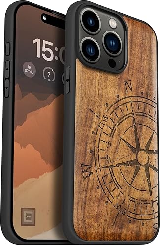 Miniatura 9 de Carveit Funda magnética de madera para iPhone 15 Pro Max madera maciza y TPU suave negro a prueba de golpes, funda de madera única compatible con