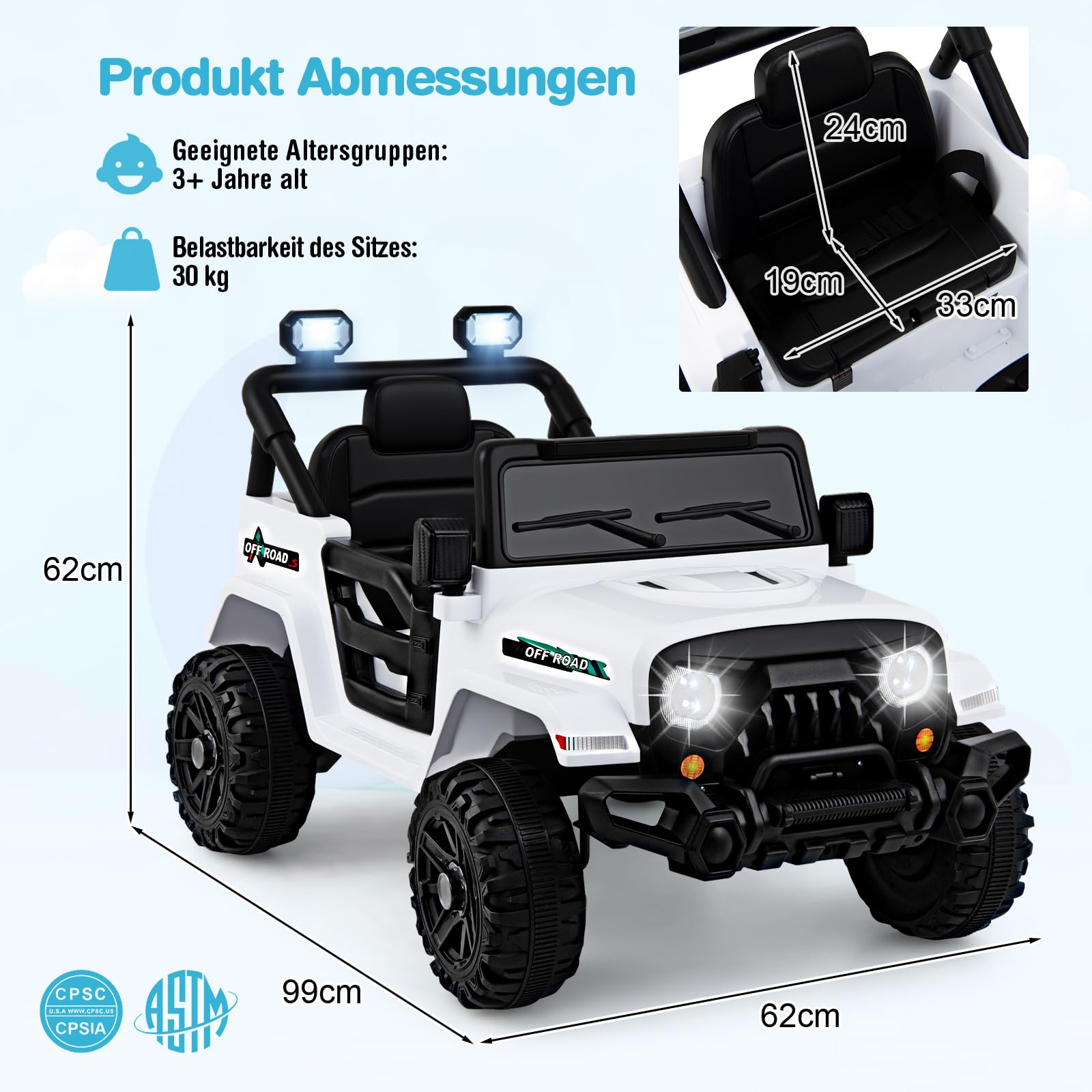 GOPLUS Elektroauto 12V Kinder, Kinderauto mit 2,4G-Fernbedienung, Musik, Hupe, LED-Leuchten, robuste Sicherheitsgurt& Sicherheitsgurt, Elektro Auto für Kinder ab 3 Jahren (Weiß)